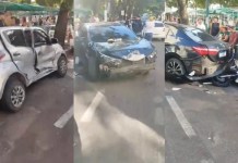 Carro desgovernado atinge veículos estacionados na Praça da República, em Belém