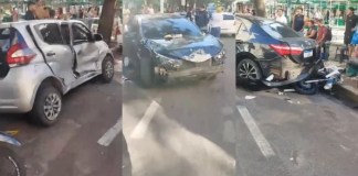 Carro desgovernado atinge veículos estacionados na Praça da República, em Belém