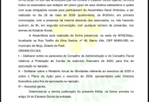 APAE de Moju convoca associados para assembleia sobre contas, relatório e plano de ação 2026
