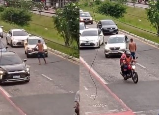 Homem anda no meio dos carros e provoca motoristas na avenida Independência em Belém
