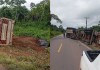 Carreta com esterco de galinha tomba nesta terça-feira na PA-475, em Moju