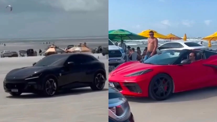 Milionários em Salinas: carros de luxo chamam atenção em praia e viralizam nas redes sociais